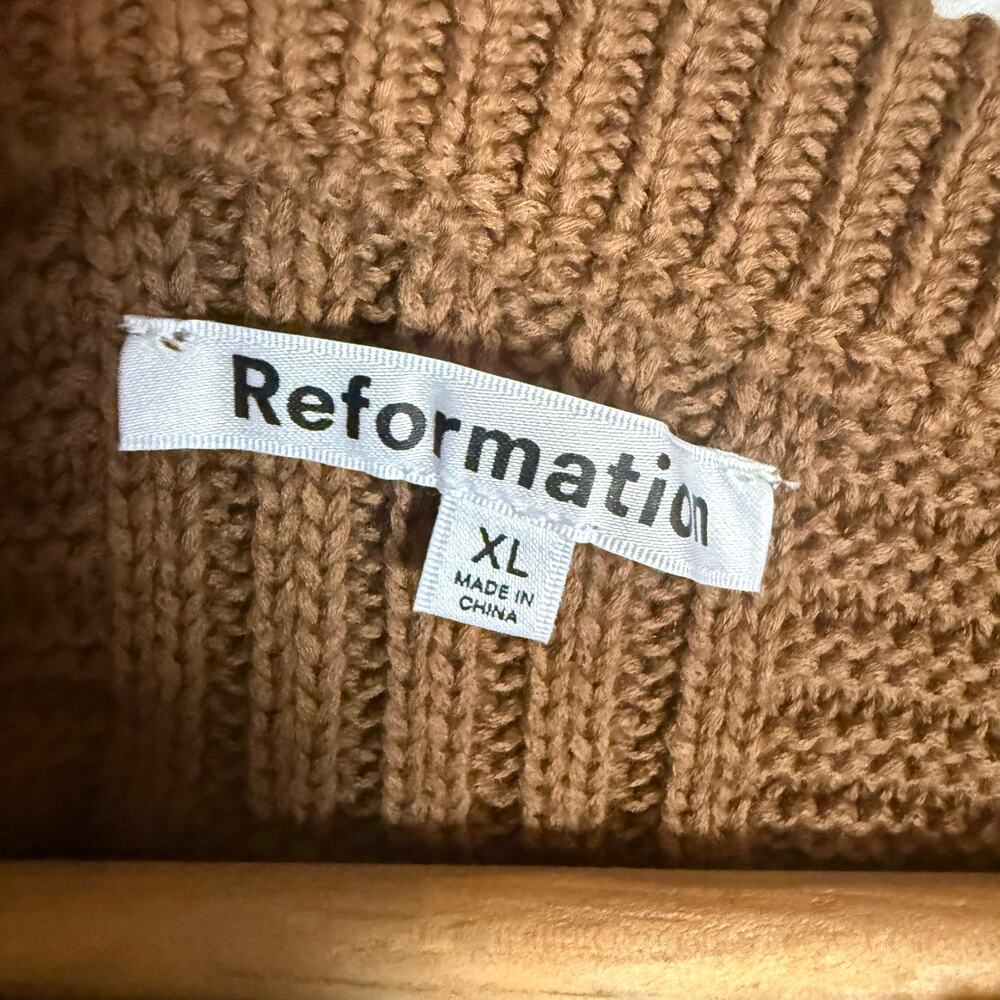 Reformation Winnie Brown Basketweave Organic Cotton Crewneck Sweater Size XL - Picture 9 of 10